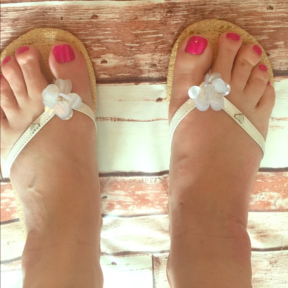 Adorable Roxy Embellished White Flip Flops